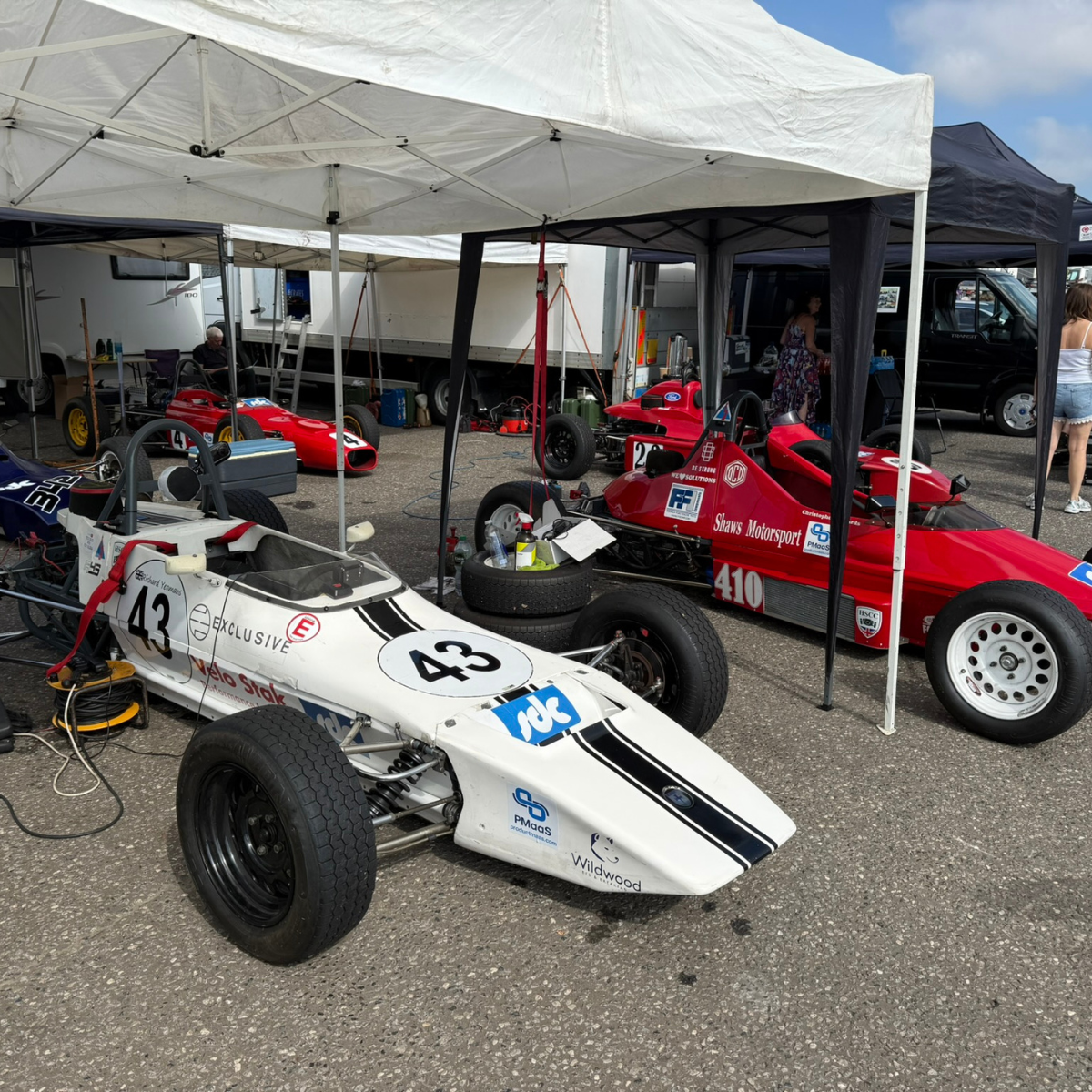 PMaaS-branded Classic Formula Ford cars in the paddock